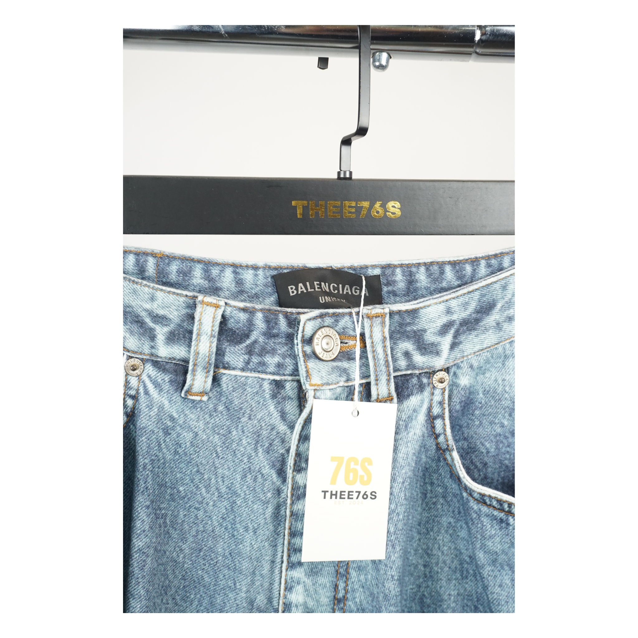 Balenciaga Trompe l’oeil printed denim sweatpants shorts