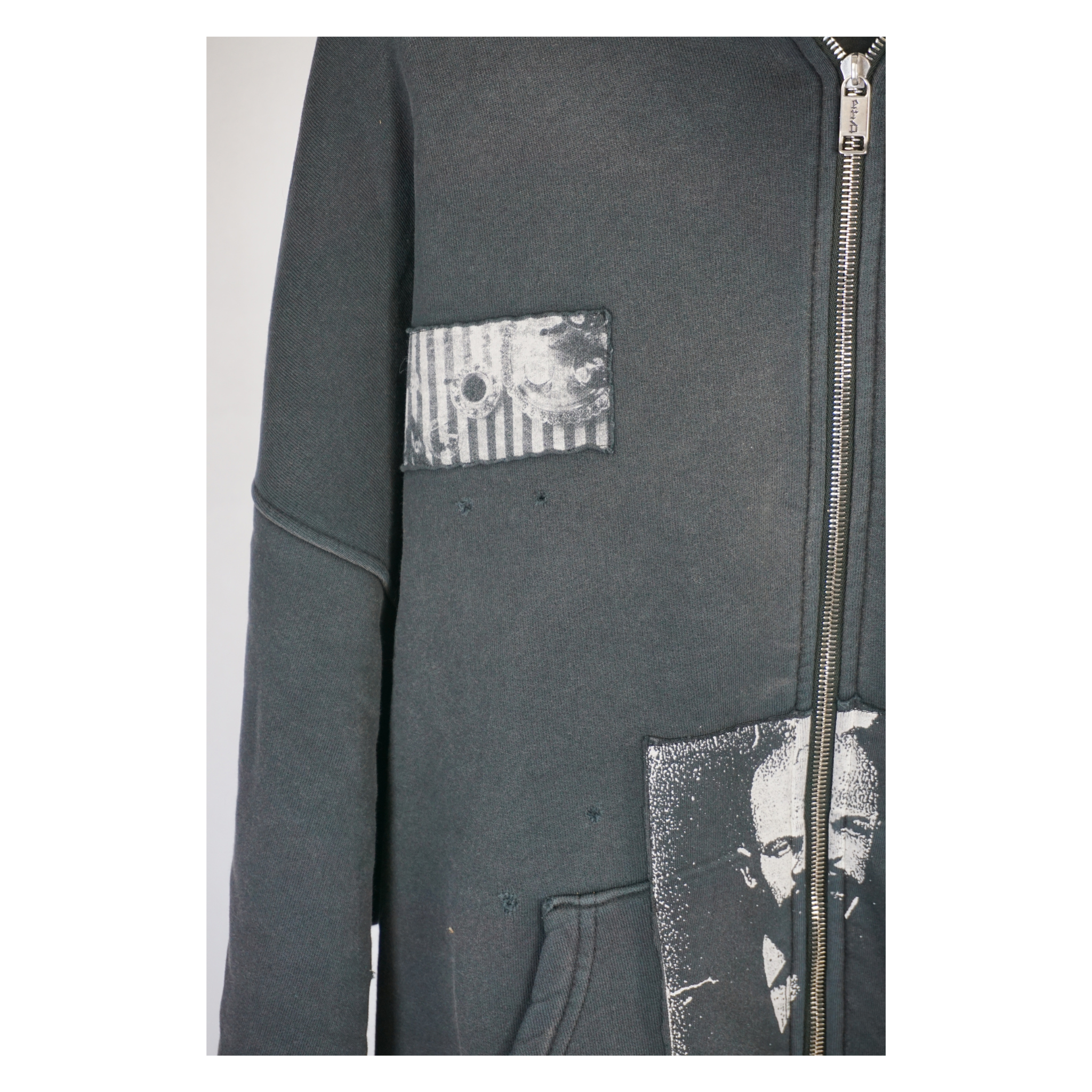 Patchwork print zip up hoodie