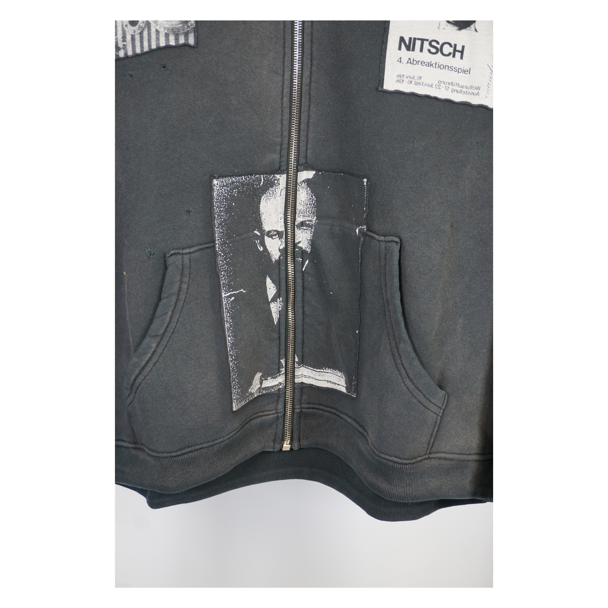 Patchwork print zip up hoodie