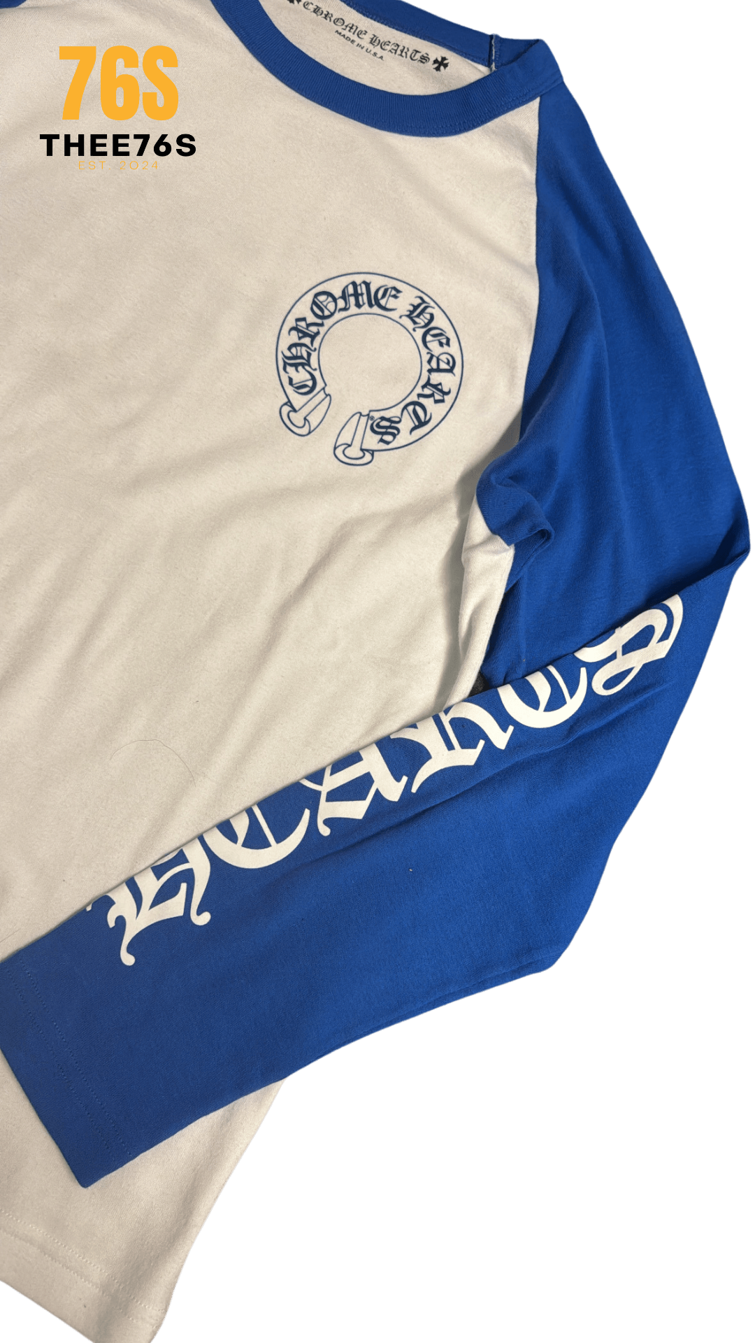 Horse Shoe Baseball Long Sleeve "White/Blue" - Thee76s