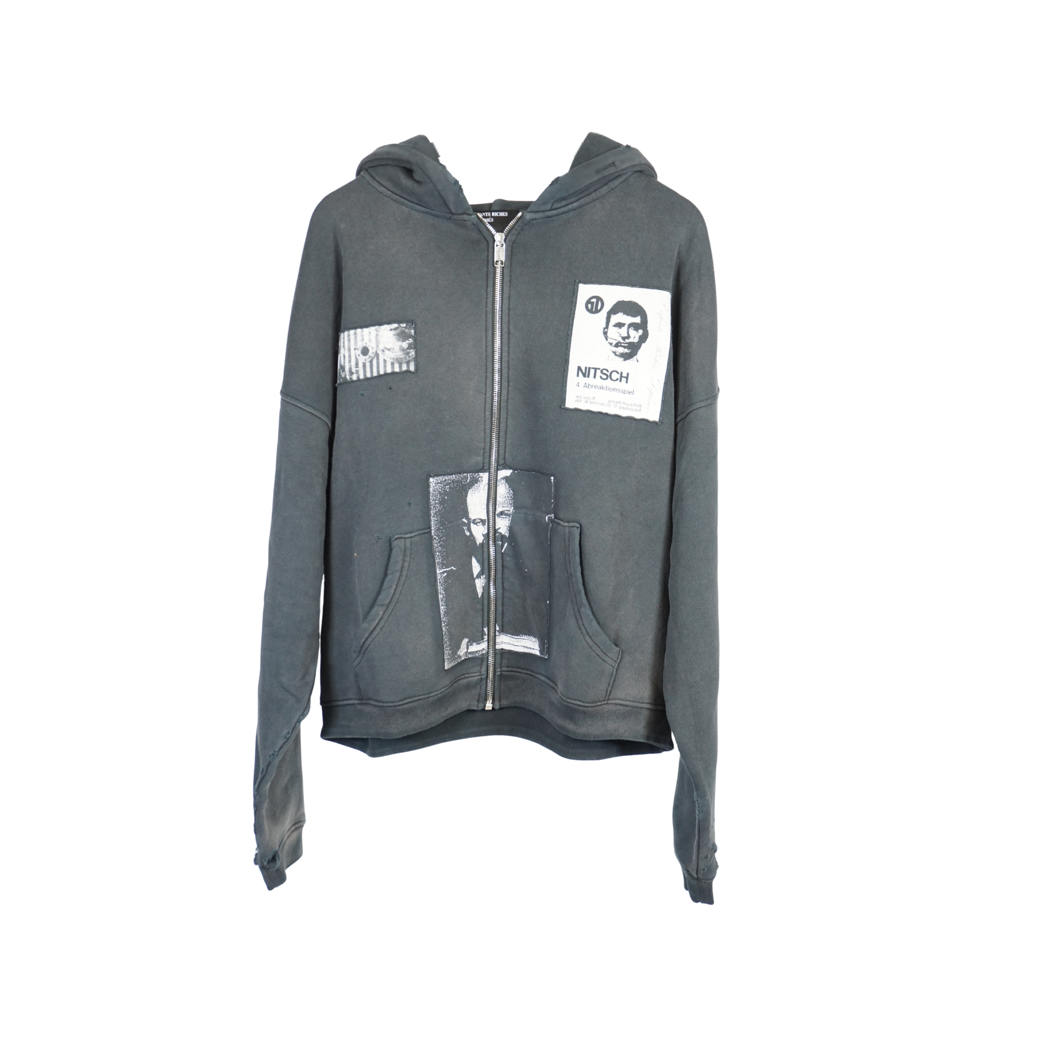 Patchwork print zip up hoodie