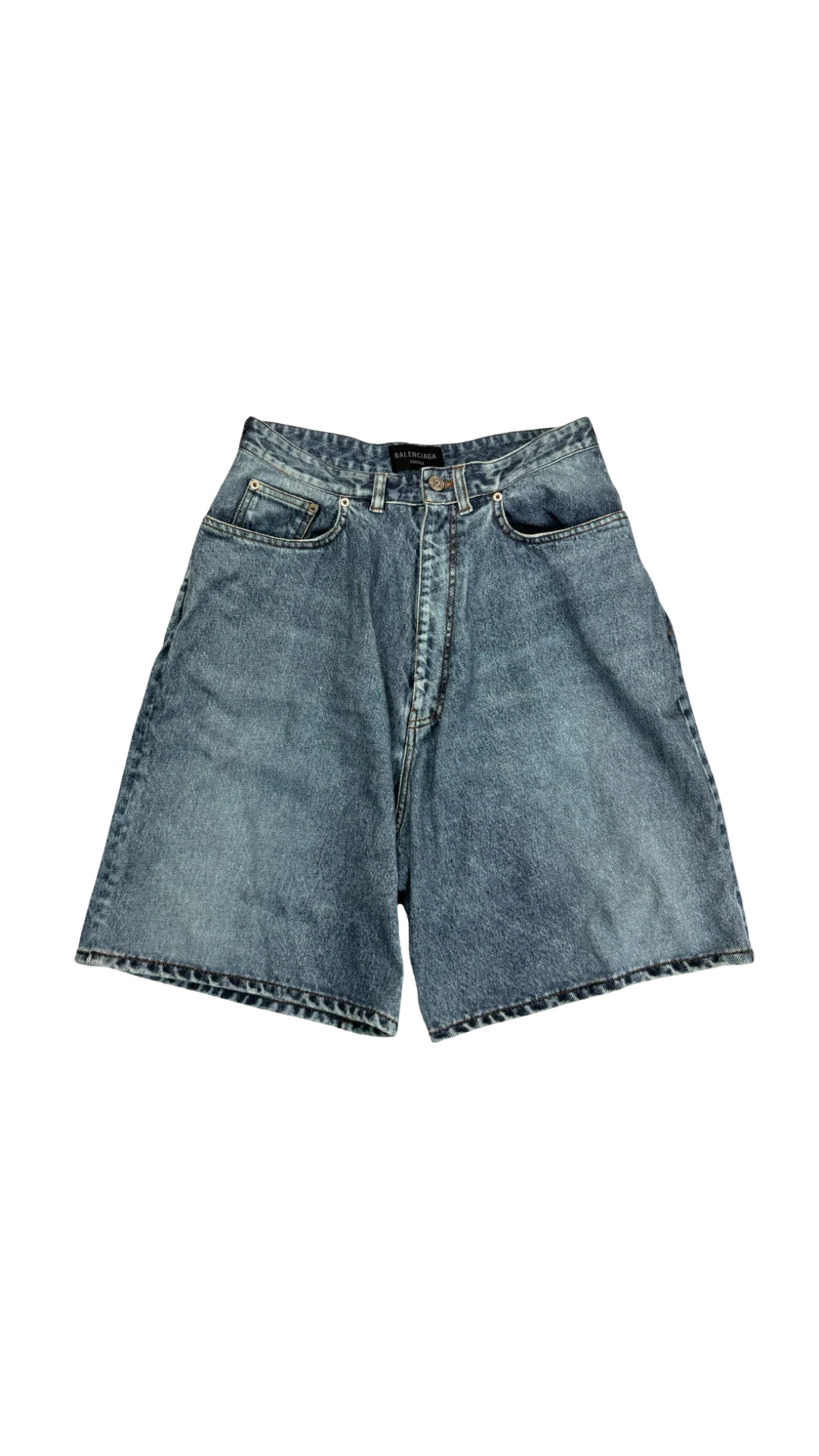 Balenciaga Trompe l’oeil printed denim sweatpants shorts