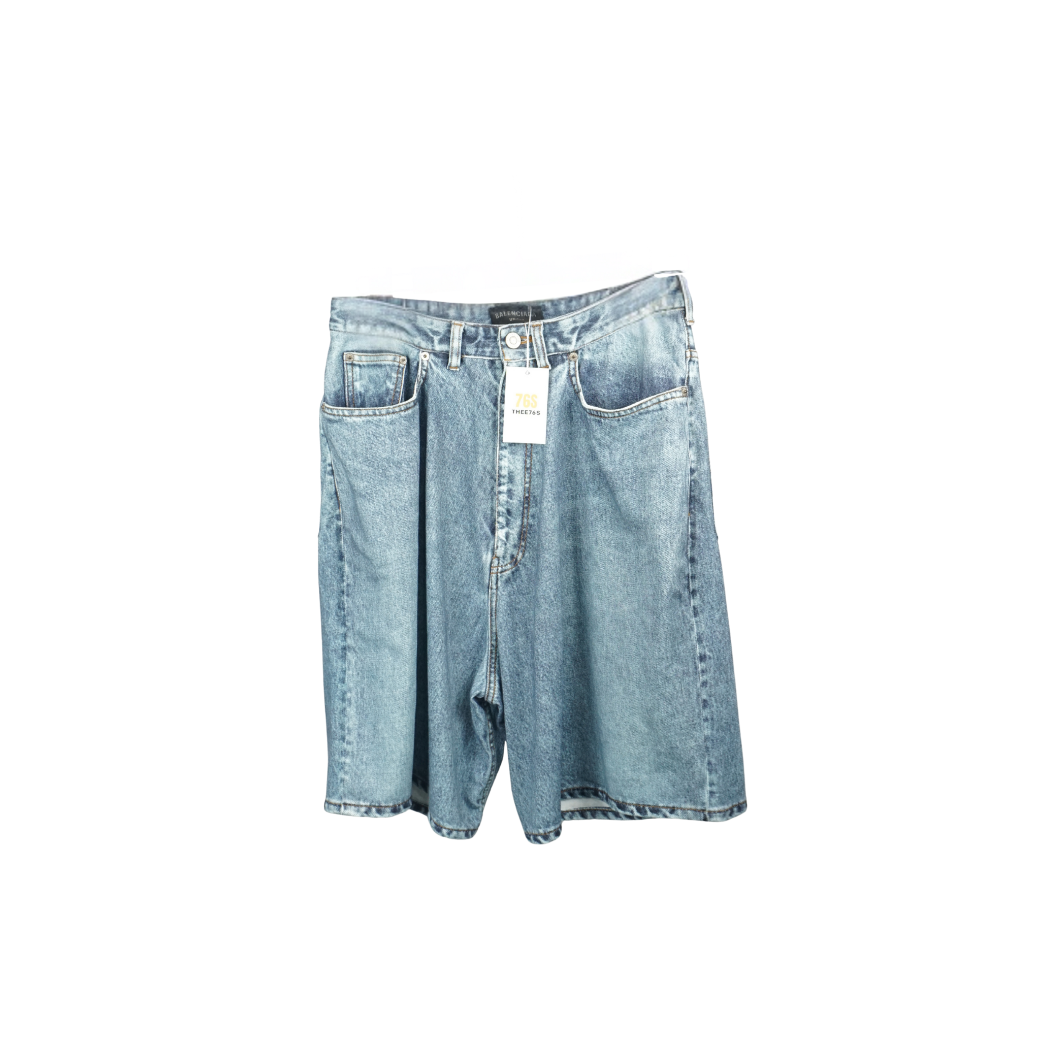 Balenciaga Trompe l’oeil printed denim sweatpants shorts
